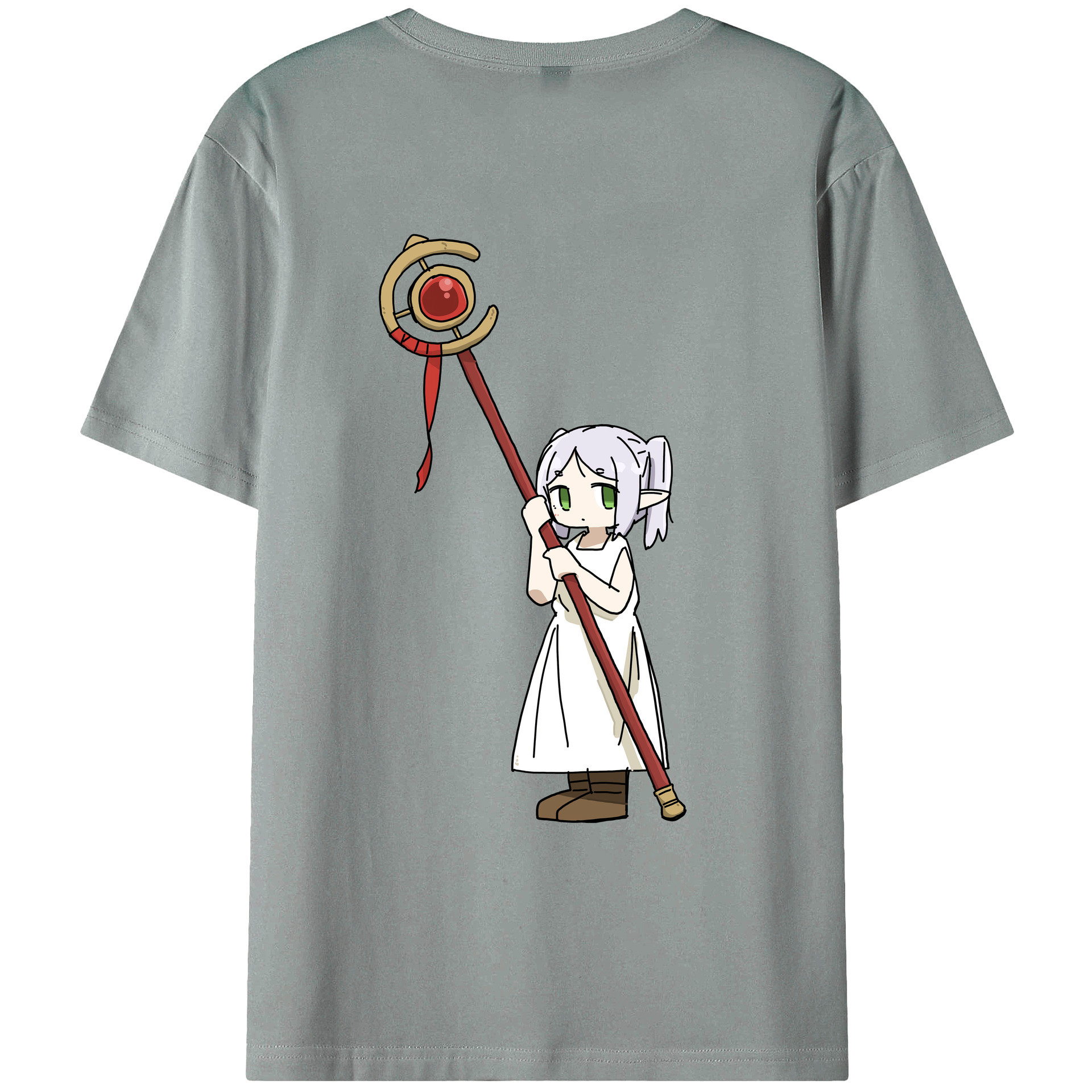 （画像用） 葬送のフリーレン Frieren 綿100％ メンズ半袖Tシャツ（バックプリント） 通気性